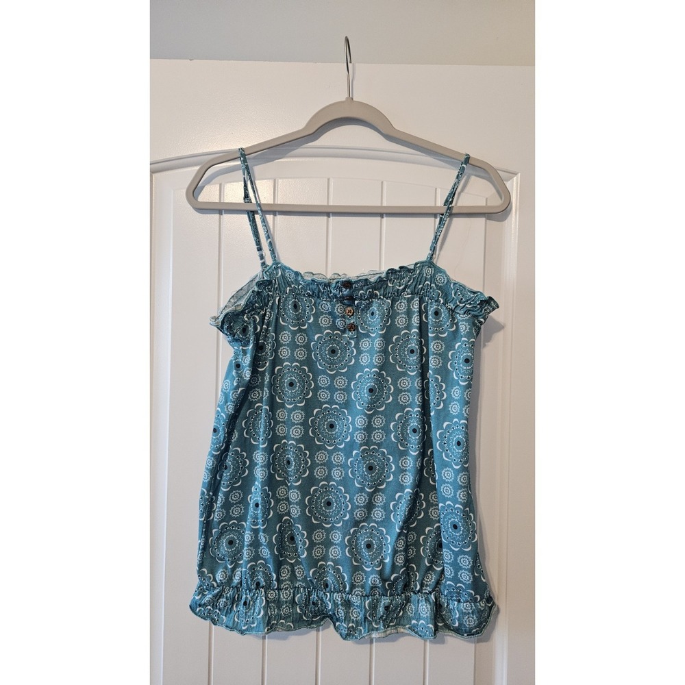 Y2K Weavers Tank Top Womens Medium Boho Floral Cami 2000's Adjustable Straps